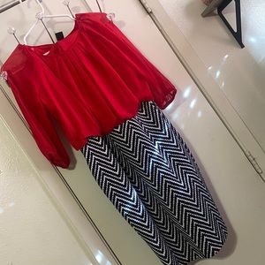 Red with striped skirt attached
